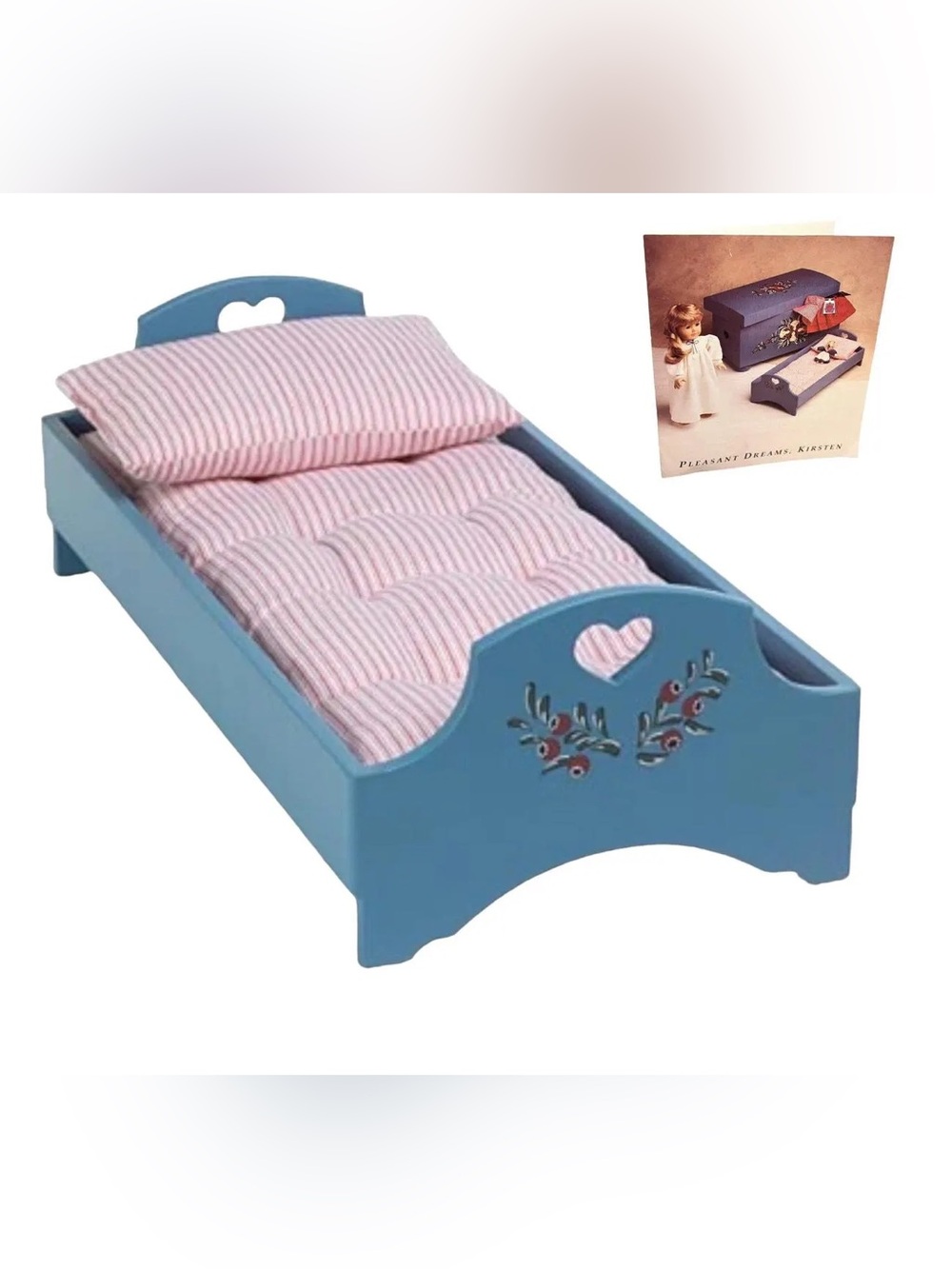 American Girl Kirsten Larson Sweet Dreams Blue Wooden Bed Mattress Pillow 90s